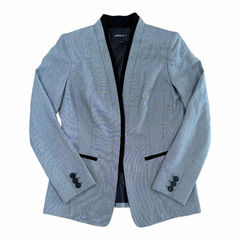 Lafayette 148 New York Modern Tailored Wool Blazer 10 Grey Quiet Luxury Minimal